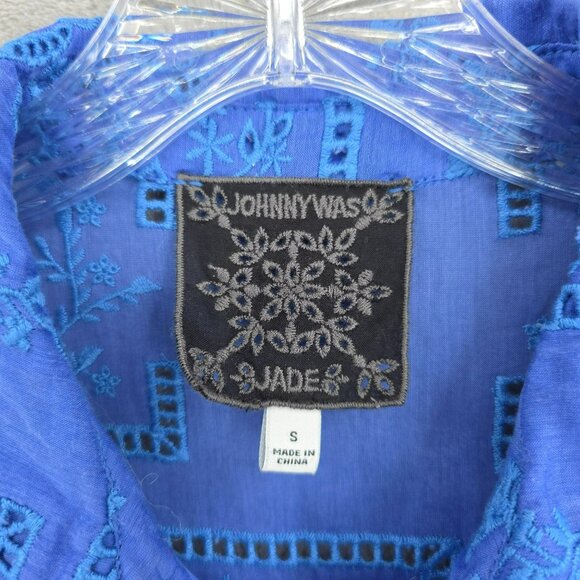 Johnny Was Sadie Embroidered Midi Shirtdress S Blue Eyelet Floral Button Up Boho - Picture 2 of 13